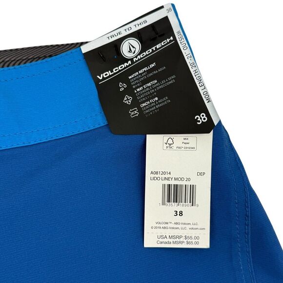 NWT Volcom Men's Lido Liney Mod-Tech Boardshorts Striped Deep Water Size 38 - Picture 9 of 12